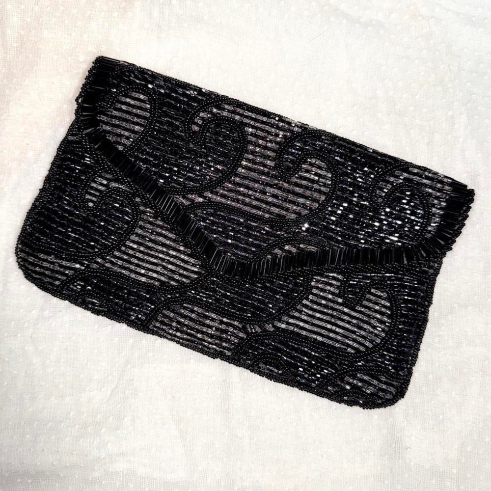 Vintage La Regale Black Beaded Clutch Purse – Hand Made in Maca